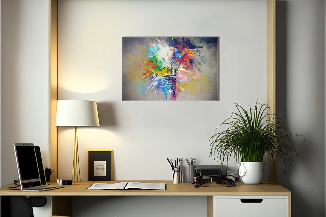Kurkborden op canvas met kleurrijke abstracte gloeilamp – formaat 140 × 100 cm