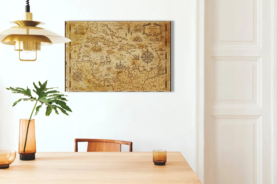 Kurkborden op canvas met antieke fantasiekaart op perkament – formaat 100 × 70 cm