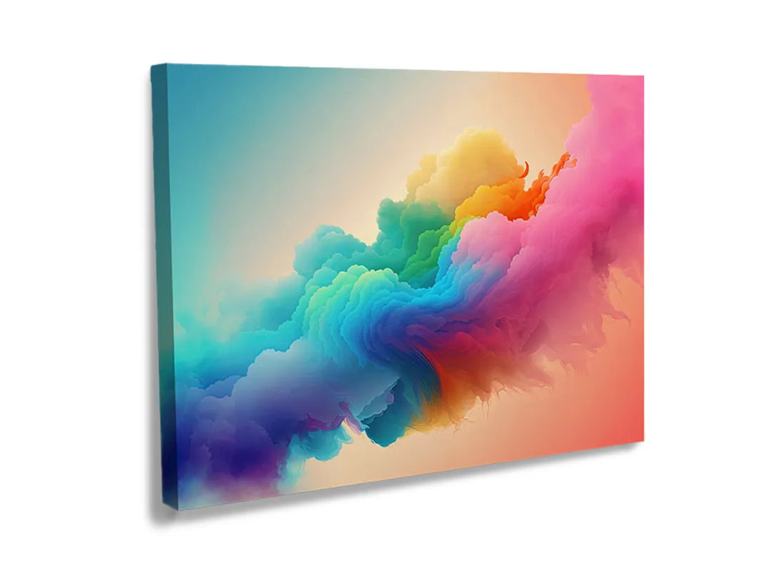 Kurkborden op canvas met kleurrijke rookwolk op pastelachtergrond – formaat 120 × 80 cm