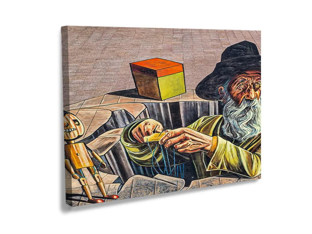Kurkborden op canvas met kubistische kunstenaar aan het werk – formaat 120 × 80 cm