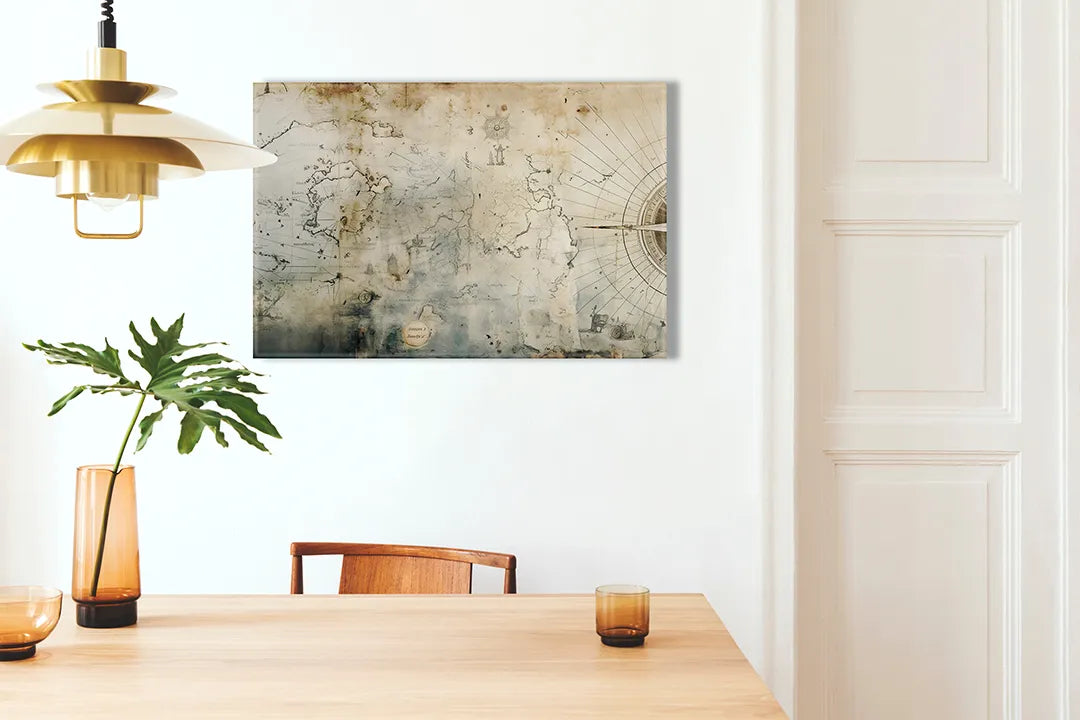 Kurkborden op canvas met verweerde vintage kaartstructuur – formaat 100 × 70 cm