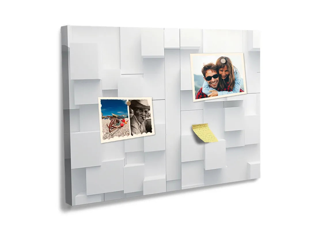 Kurkborden op canvas met witte driedimensionale blokkenwand – formaat 60 × 40 cm