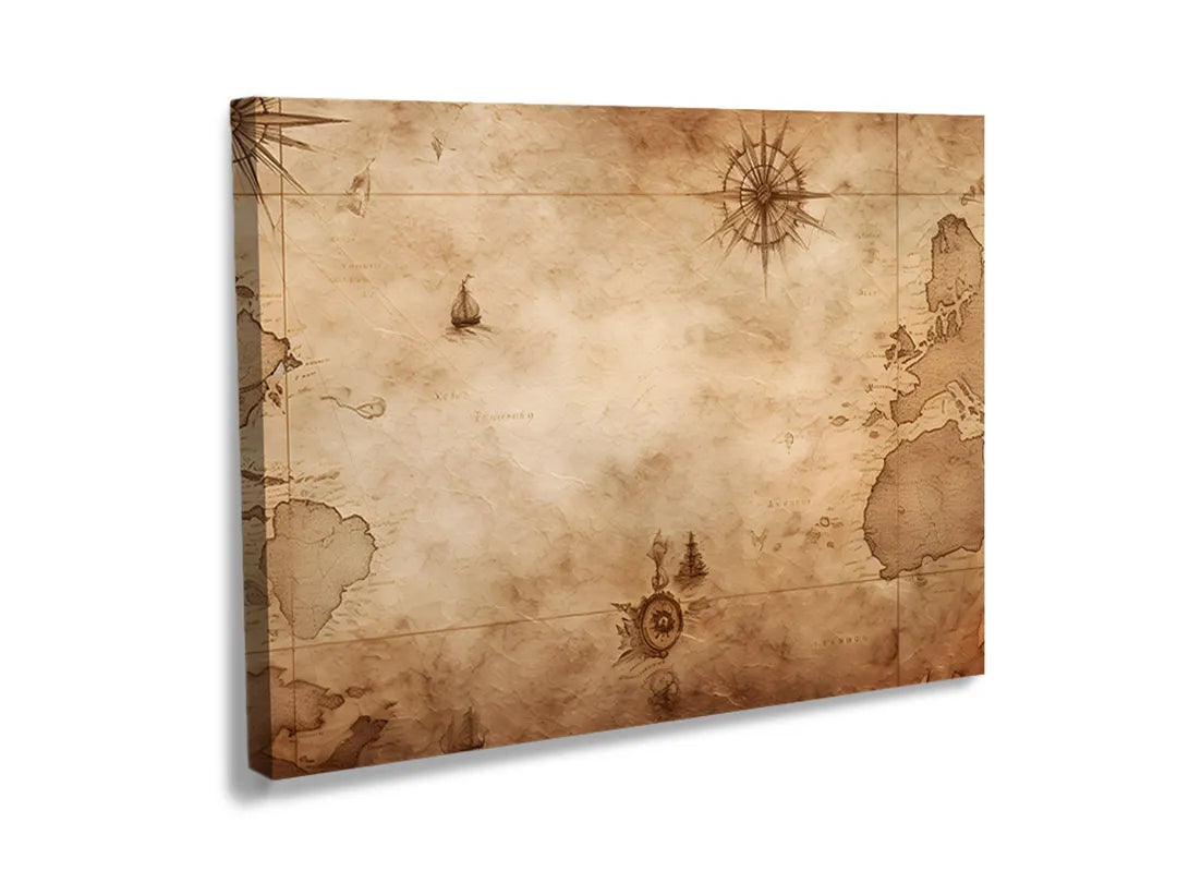 Kurkborden op canvas met oude zeekaart op verweerd perkament – formaat 120 × 80 cm