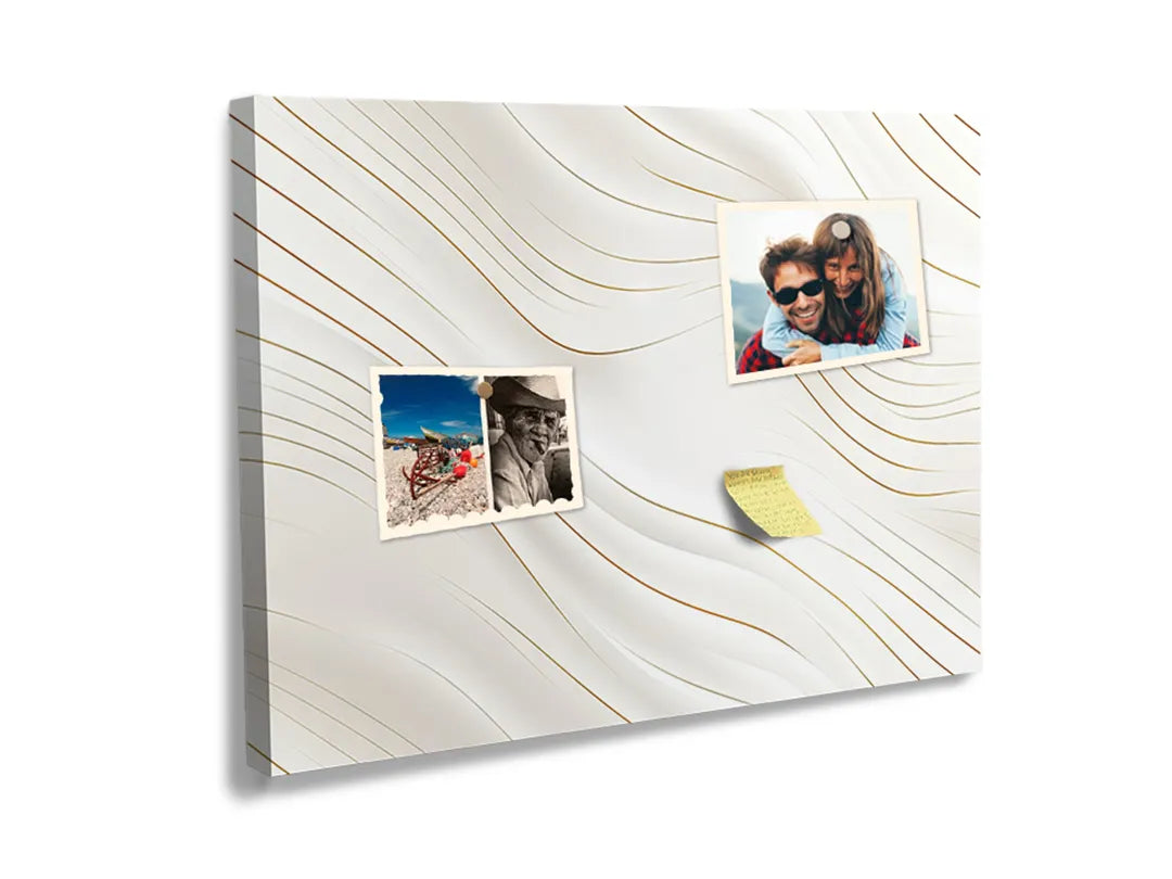 Kurkborden op canvas met wit golvend reliëf met gouden lijnen – formaat 60 × 40 cm