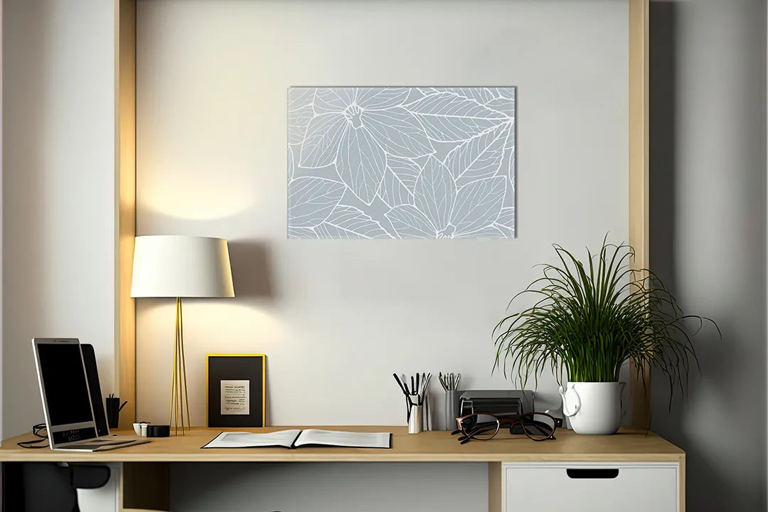 Kurkborden op canvas met wit botanisch lijnpatroon – formaat 140 × 100 cm