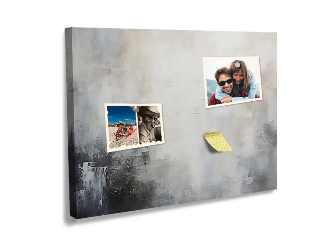 Kurkborden op canvas met abstract schilderij in grijs en wit – formaat 60 × 40 cm