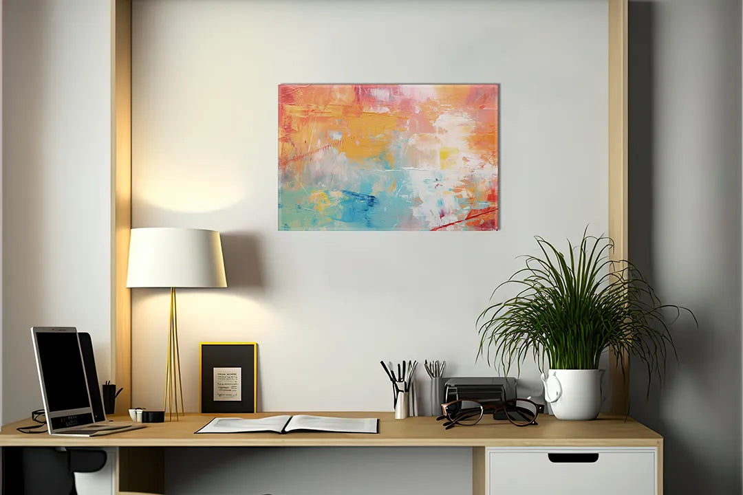 Kurkborden op canvas met kleurrijk abstract schilderij in pastel – formaat 140 × 100 cm