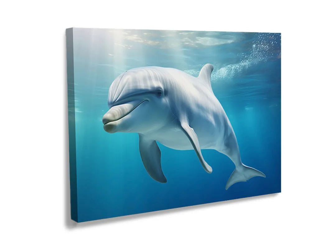 Kurkborden op canvas met dolfijn onder helder water – formaat 120 × 80 cm