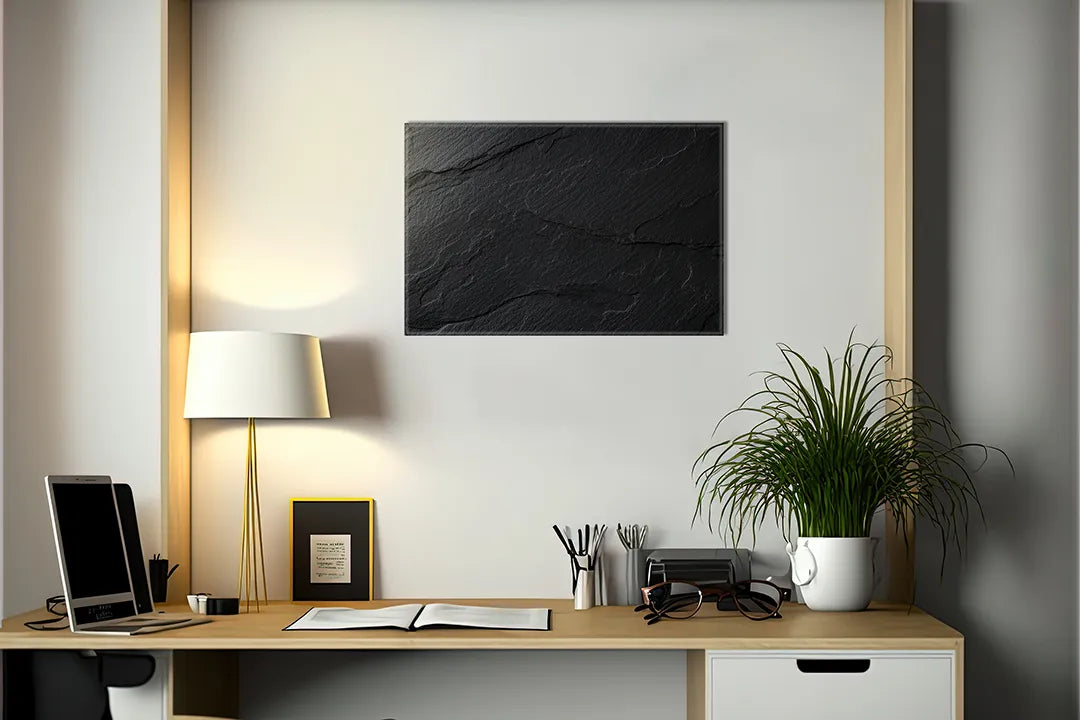 Kurkborden op canvas met zwarte leisteenstructuur – formaat 140 × 100 cm