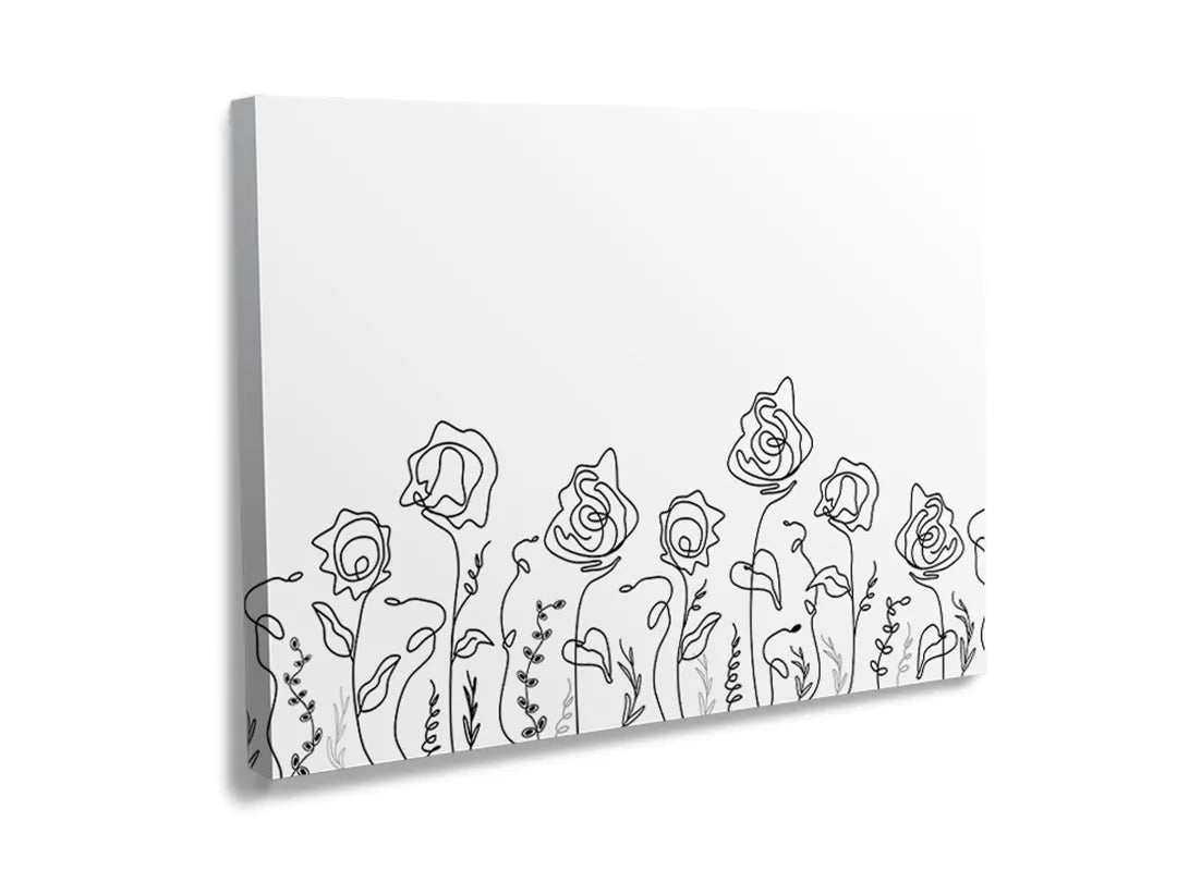 Kurkborden op canvas met minimalistische lijntekening van bloemen – formaat 120 × 80 cm