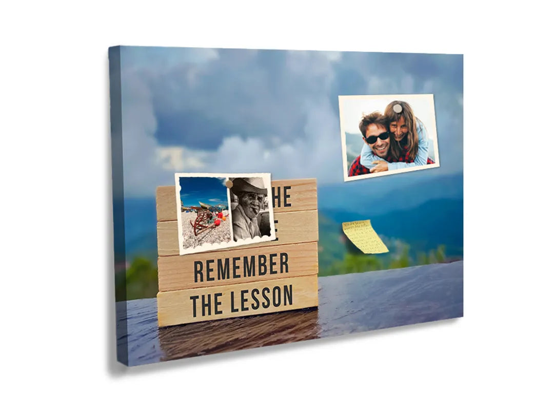Kurkborden op canvas met motiverende quote over fouten en lessen – formaat 60 × 40 cm