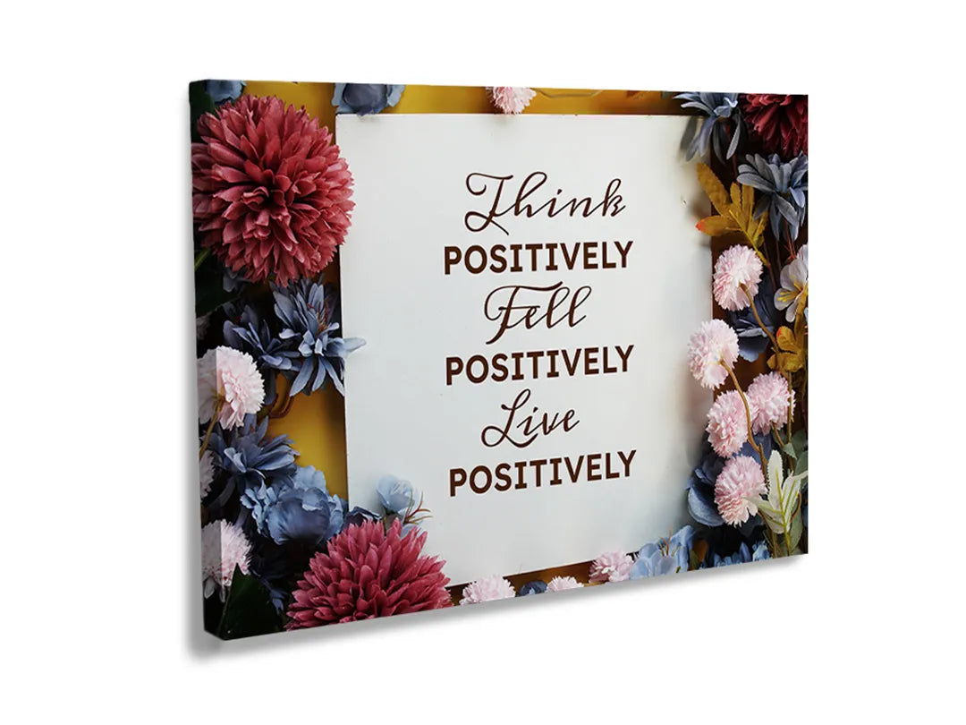 Kurkborden op canvas met positieve quote met bloemenkader – formaat 120 × 80 cm