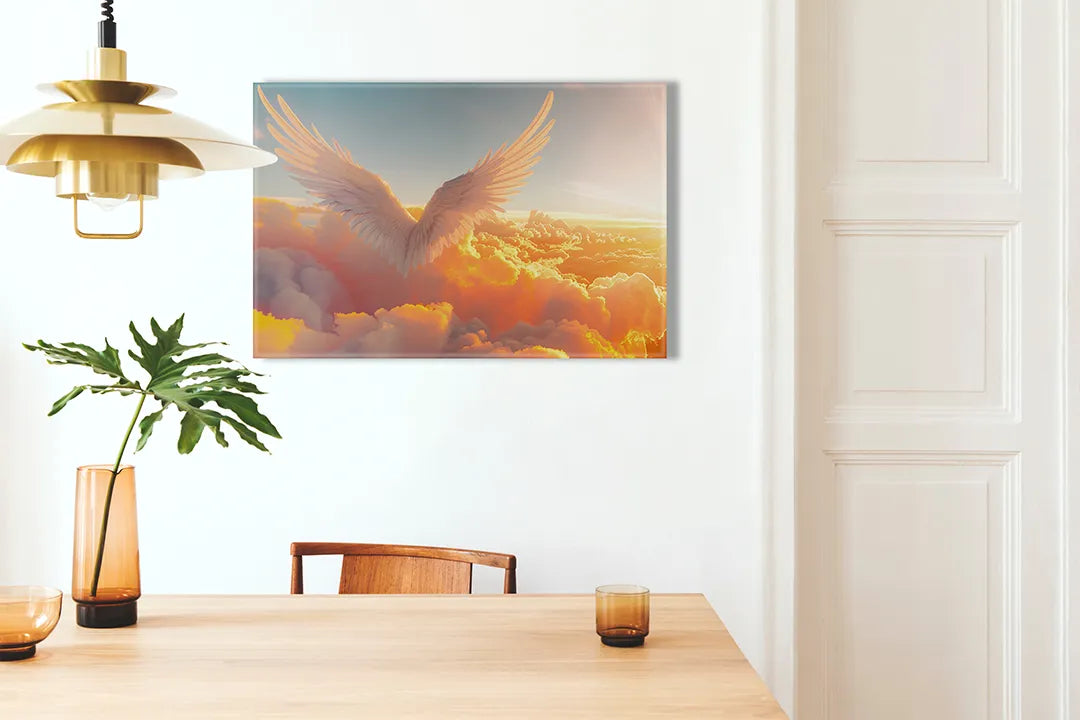 Kurkborden op canvas met feniks boven vurige wolken – formaat 100 × 70 cm