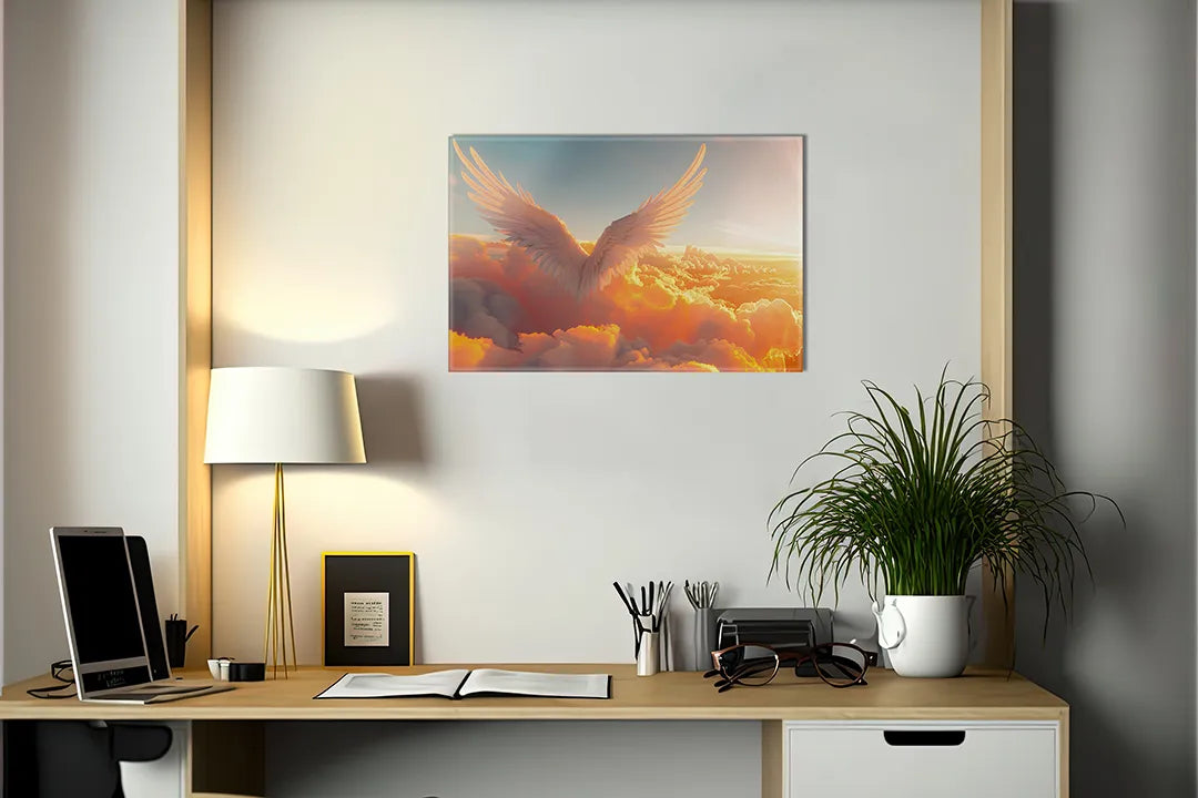 Kurkborden op canvas met feniks boven vurige wolken – formaat 140 × 100 cm