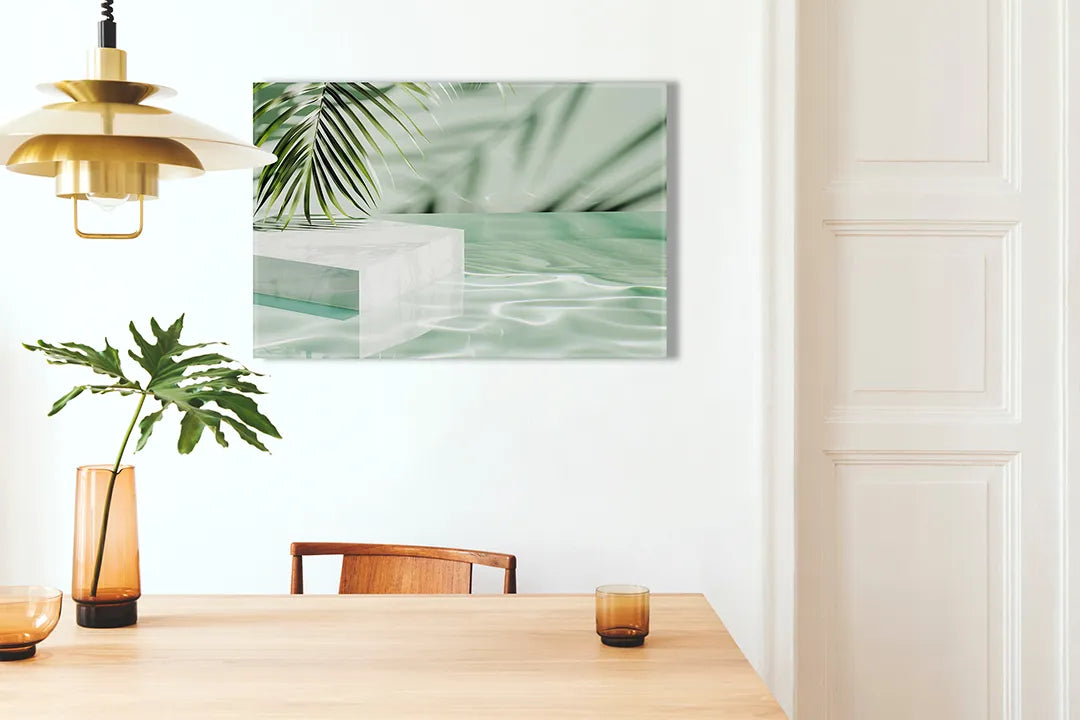 Kurkborden op canvas met minimalistische groene spa compositie – formaat 100 × 70 cm