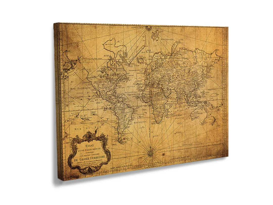 Kurkborden op canvas met antieke wereldkaart met kompas – formaat 120 × 80 cm