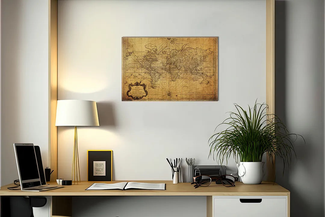 Kurkborden op canvas met antieke wereldkaart met kompas – formaat 140 × 100 cm