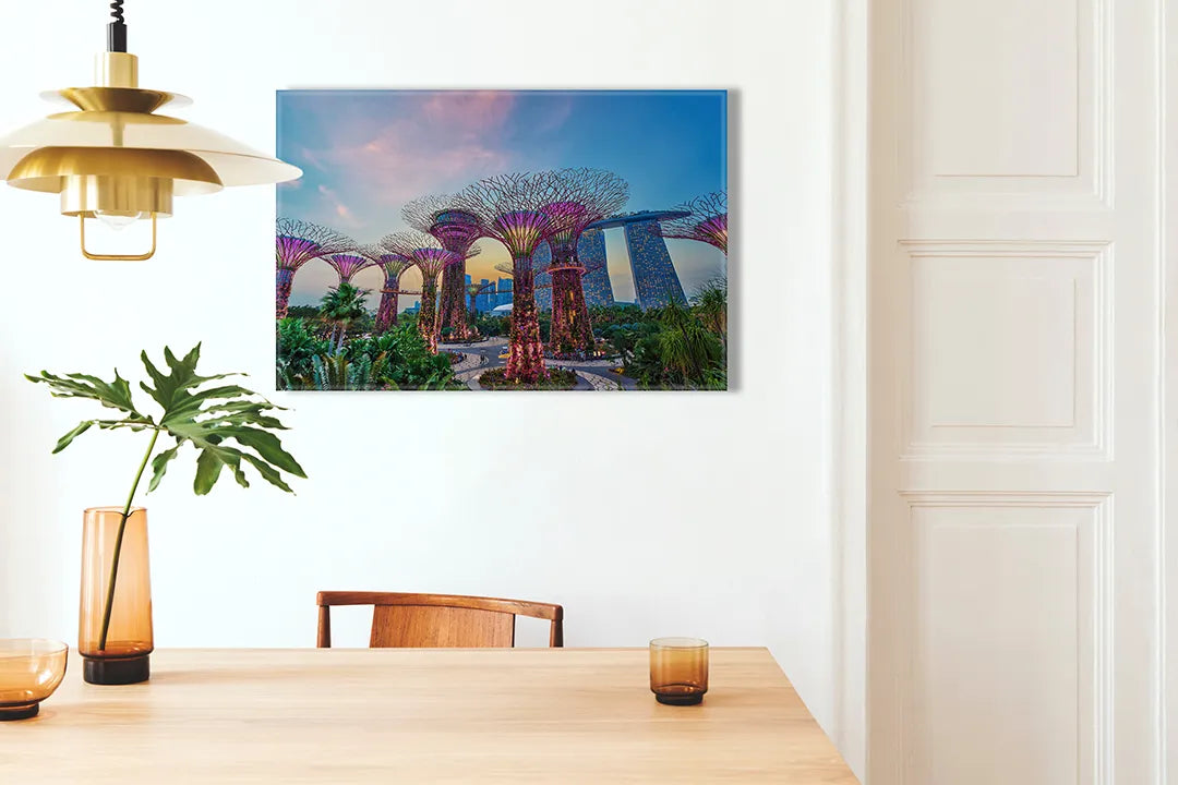 Kurkborden op canvas met futuristische tuinen van singapore – formaat 100 × 70 cm