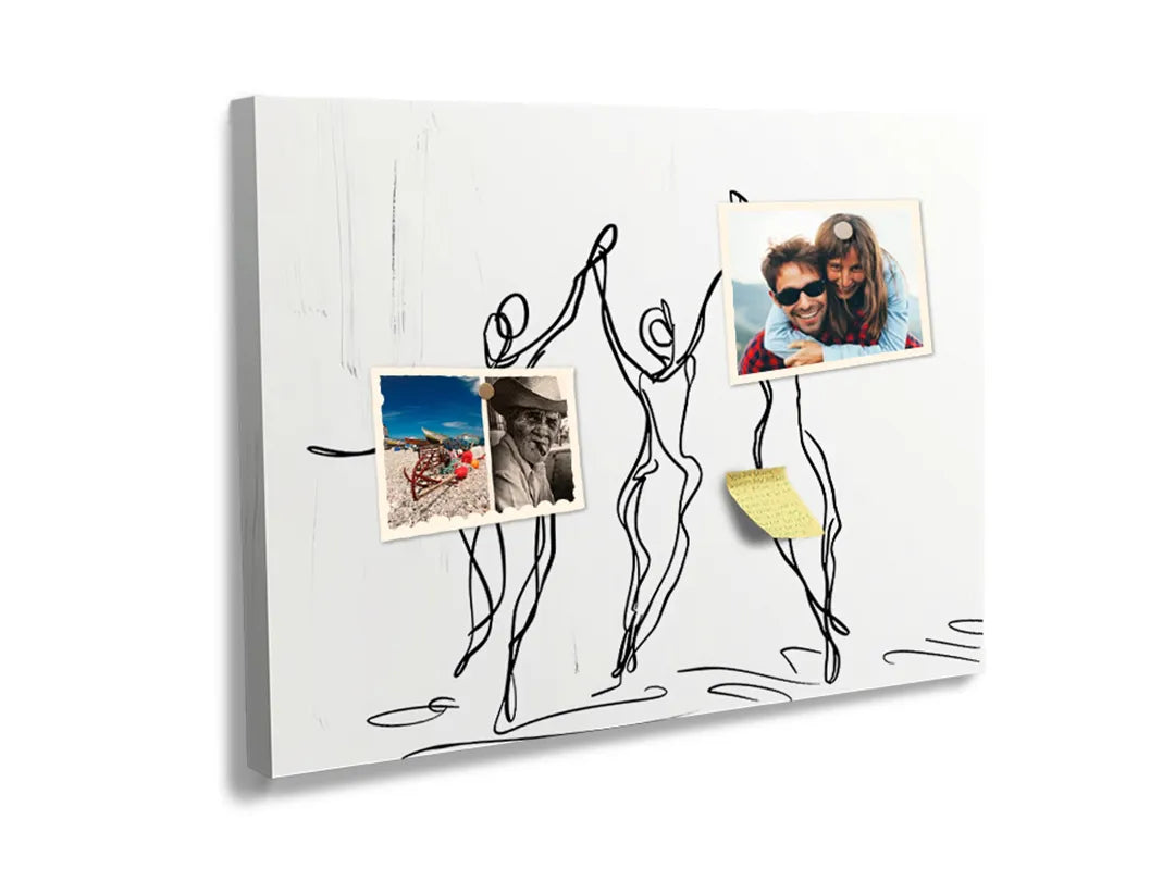 Kurkborden op canvas met minimalistische dansende figuren – formaat 60 × 40 cm