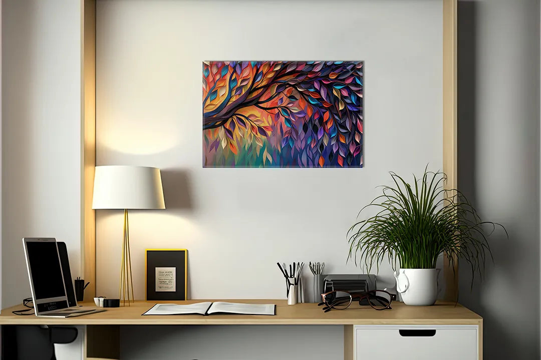 Kurkborden op canvas met kleurrijk abstract veerpatroon – formaat 140 × 100 cm