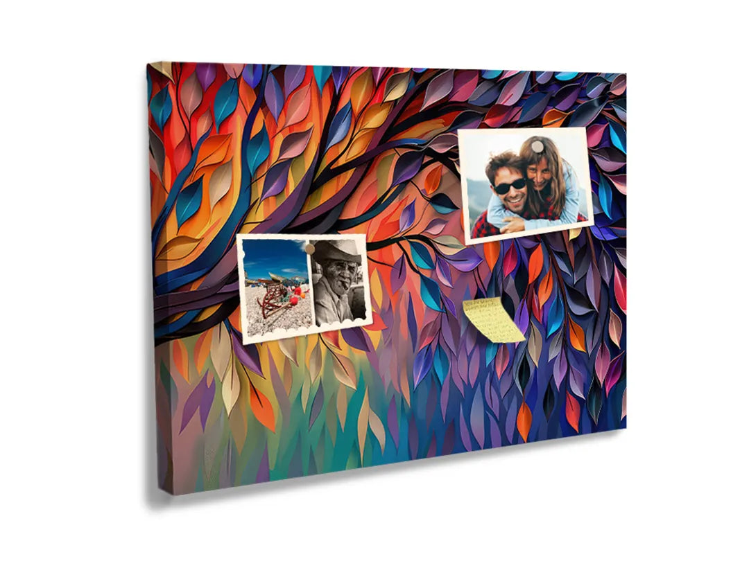 Kurkborden op canvas met kleurrijk abstract veerpatroon – formaat 60 × 40 cm