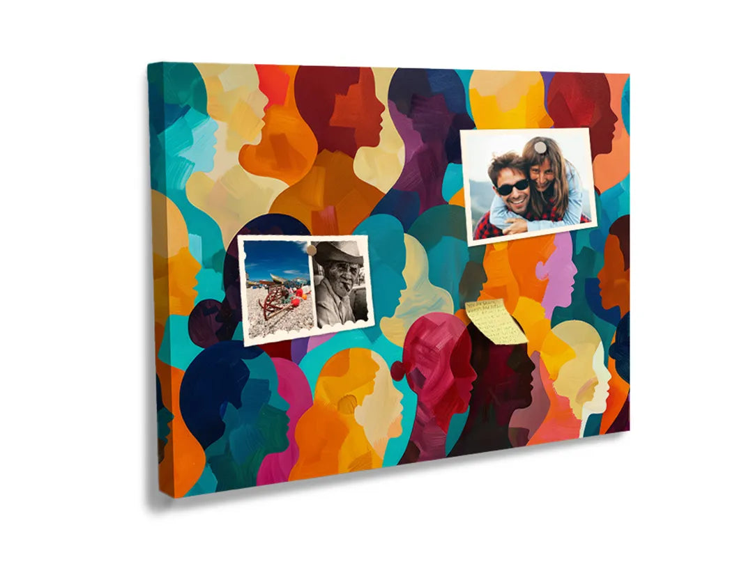Kurkborden op canvas met kleurrijke abstracte silhouetten – formaat 60 × 40 cm