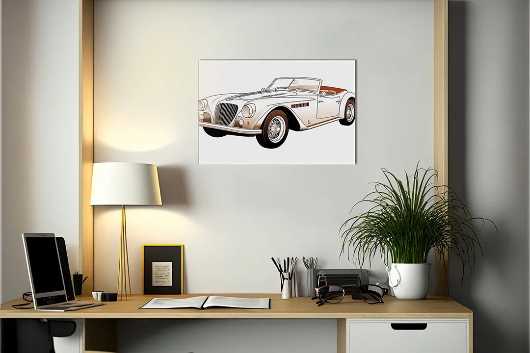 Kurkborden op canvas met klassieke cabriolet op witte achtergrond – formaat 140 × 100 cm