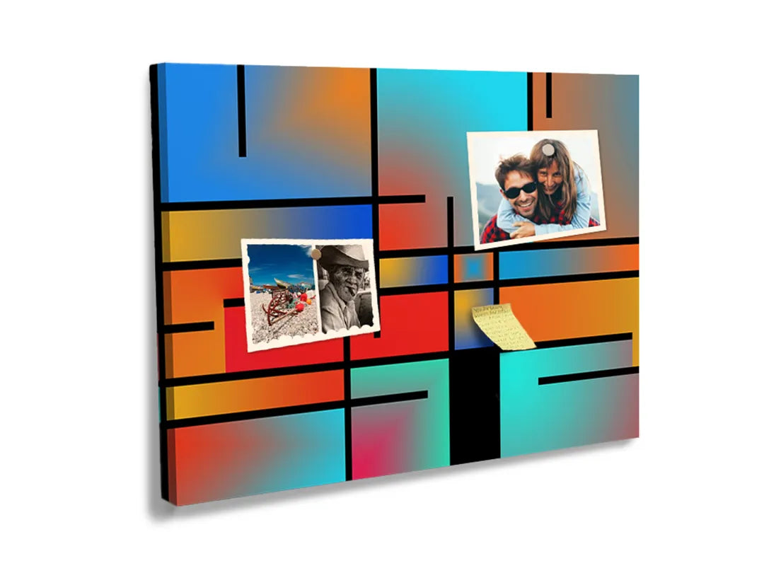 Kurkborden op canvas met geometrische kleurvlakken – formaat 60 × 40 cm