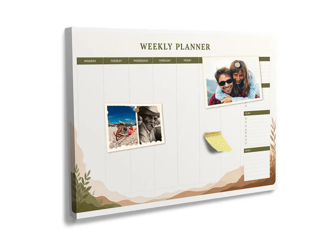 Kurkborden op canvas met minimalistische weekplanner met botanische accenten – formaat 60 × 40 cm