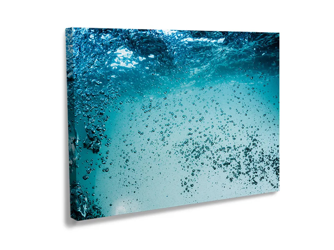 Kurkborden op canvas met luchtbellen onder water – formaat 120 × 80 cm