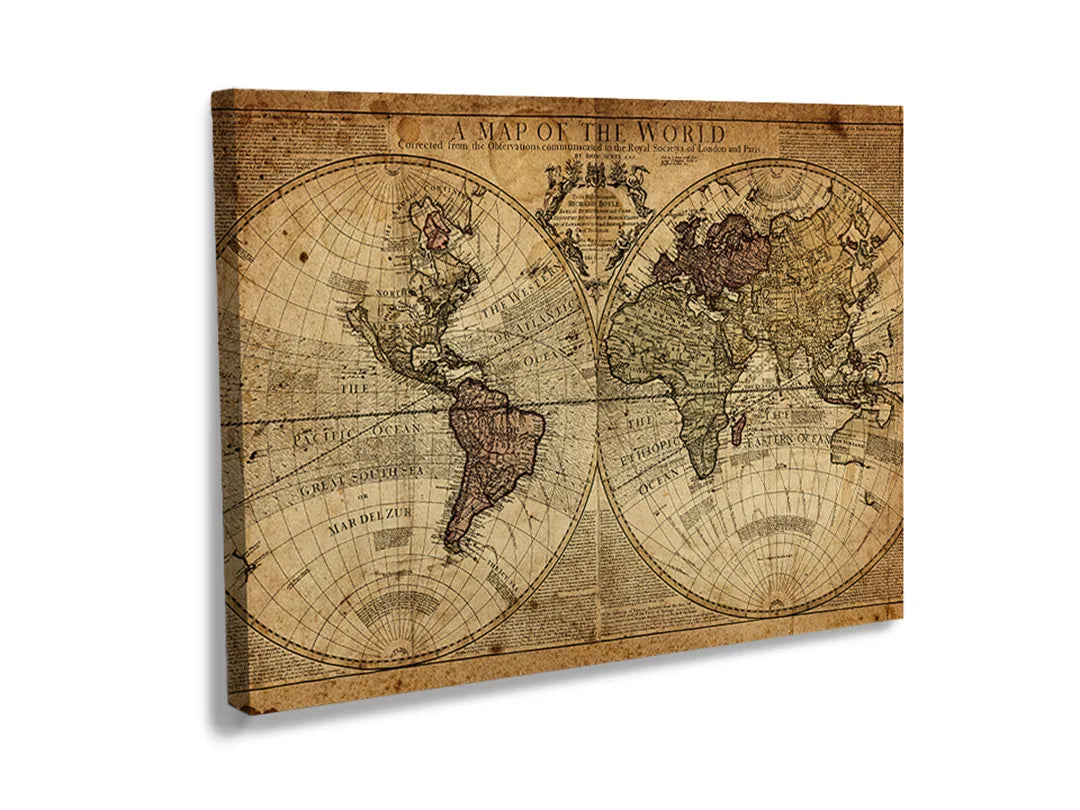 Kurkborden op canvas met antieke wereldkaart in sepia – formaat 120 × 80 cm