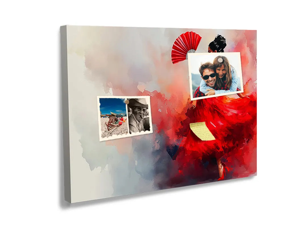 Kurkborden op canvas met dansende vrouw in rode jurk – formaat 60 × 40 cm