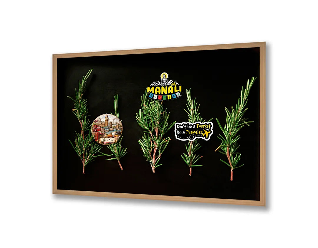 Metalen magneetbord met print en lijst | Rozemarijn op Zwarte Achtergrond