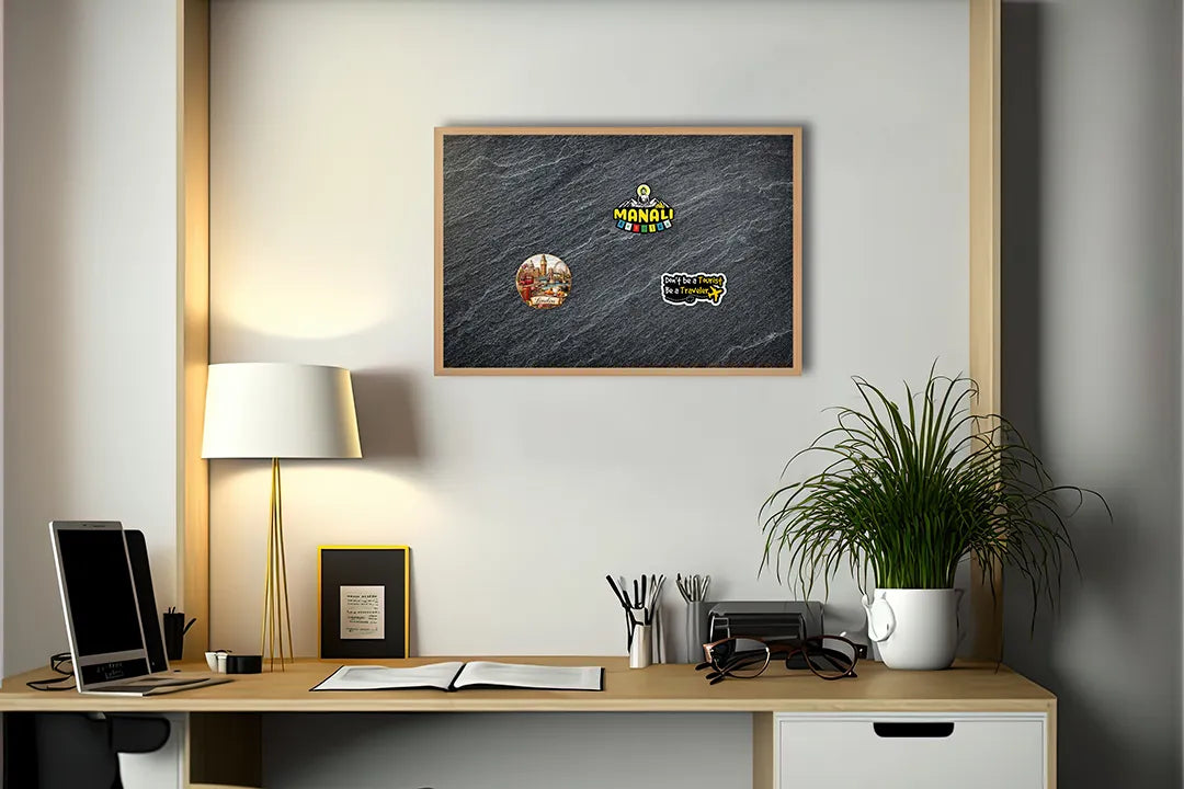 Metalen Magneetbord met afbeelding van donker leisteen textuur in antraciet zwart kleuren