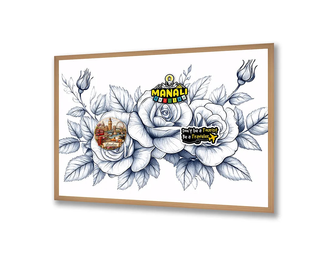 Metalen Magneetbord met hoogwaardige afbeelding van Gedetailleerde rozen tekening voor aan de muur