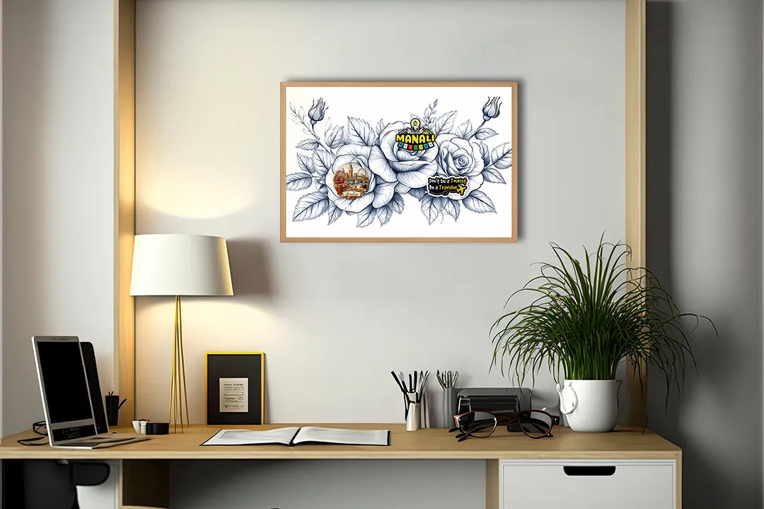 Metalen Magneetbord met hoogwaardige afbeelding van Gedetailleerde rozen tekening voor aan de muur