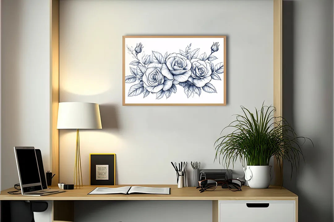 Metalen Magneetbord met hoogwaardige afbeelding van Gedetailleerde rozen tekening voor aan de muur