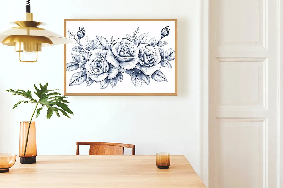 Metalen Magneetbord met hoogwaardige afbeelding van Gedetailleerde rozen tekening voor aan de muur