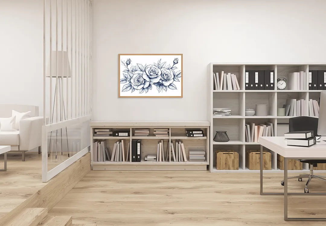 Metalen Magneetbord met hoogwaardige afbeelding van Gedetailleerde rozen tekening voor aan de muur