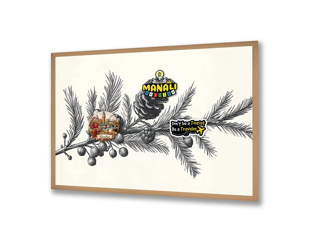 Metalen Magneetbord met hoogwaardige afbeelding van Dennenappel tak tekening voor aan de muur