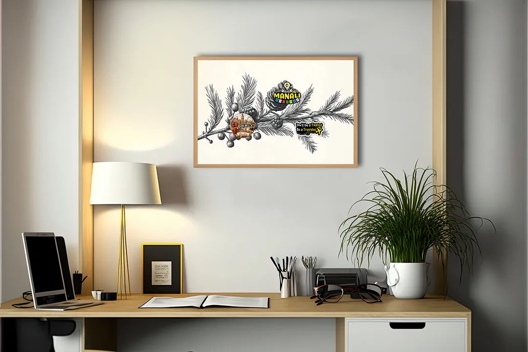 Metalen Magneetbord met hoogwaardige afbeelding van Dennenappel tak tekening voor aan de muur