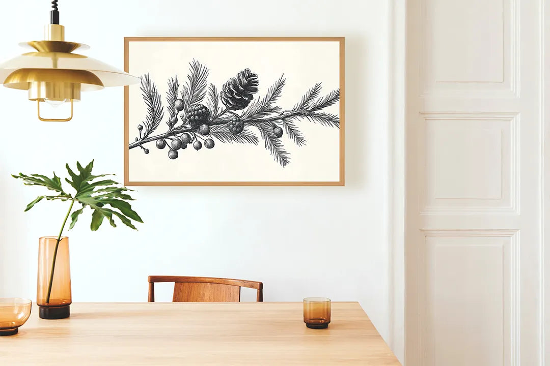 Metalen Magneetbord met hoogwaardige afbeelding van Dennenappel tak tekening voor aan de muur