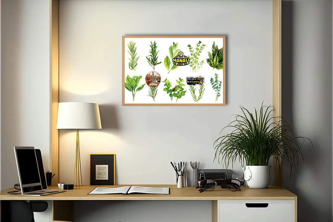 Metalen Magneetbord met hoogwaardige afbeelding van Groene kruiden set illustratie voor aan de muur