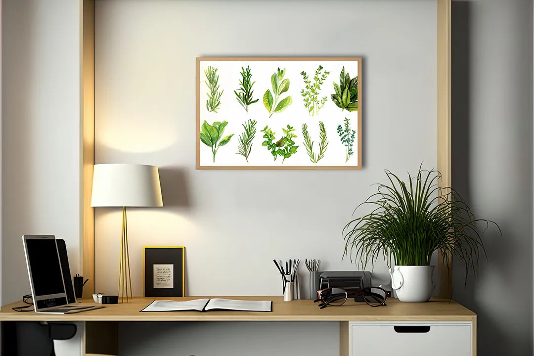 Metalen Magneetbord met hoogwaardige afbeelding van Groene kruiden set illustratie voor aan de muur