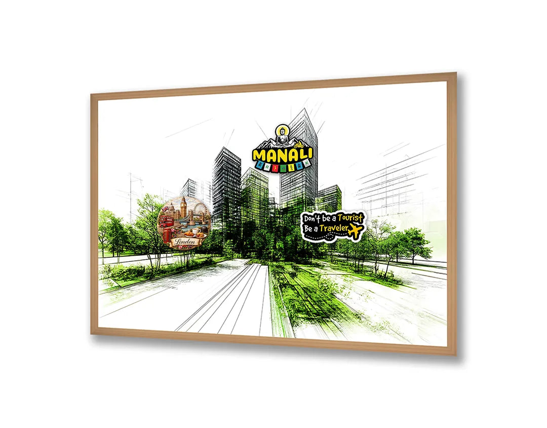 Metalen Magneetbord met hoogwaardige afbeelding van Schets stad groen accent voor aan de muur