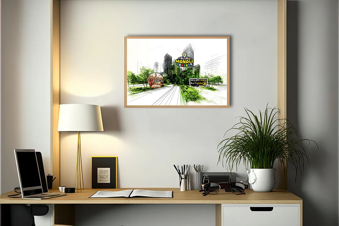 Metalen Magneetbord met hoogwaardige afbeelding van Schets stad groen accent voor aan de muur