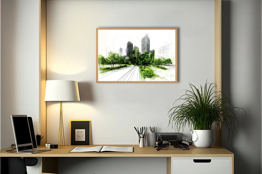 Metalen Magneetbord met hoogwaardige afbeelding van Schets stad groen accent voor aan de muur