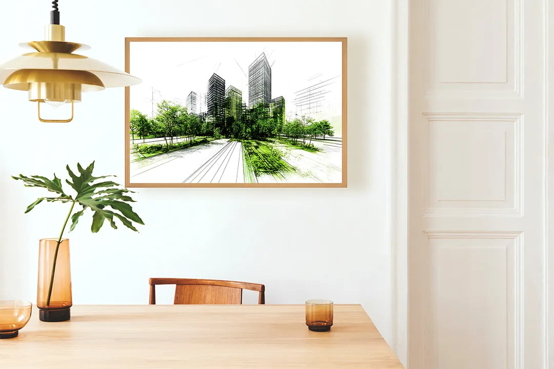 Metalen Magneetbord met hoogwaardige afbeelding van Schets stad groen accent voor aan de muur