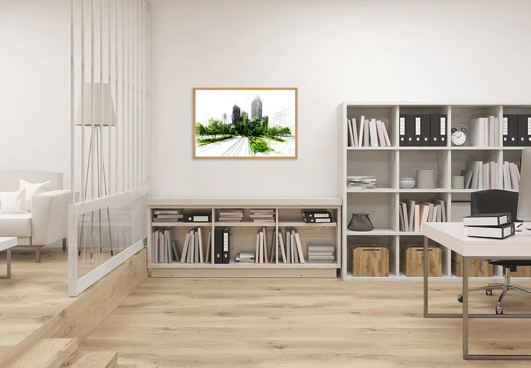 Metalen Magneetbord met hoogwaardige afbeelding van Schets stad groen accent voor aan de muur