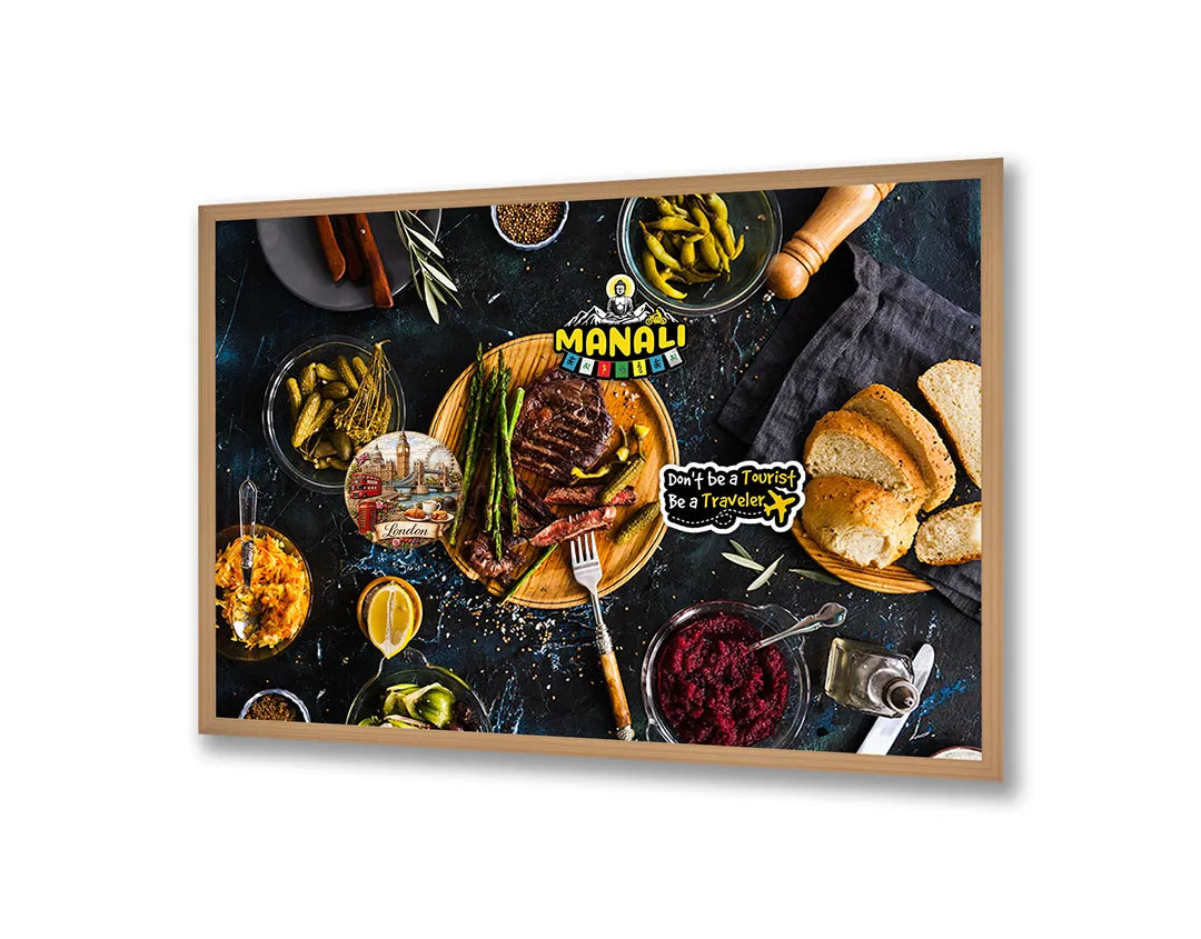 Metalen Magneetbord met afbeelding van bourgondische maaltijd op tafel in donker en sfeervol kleuren